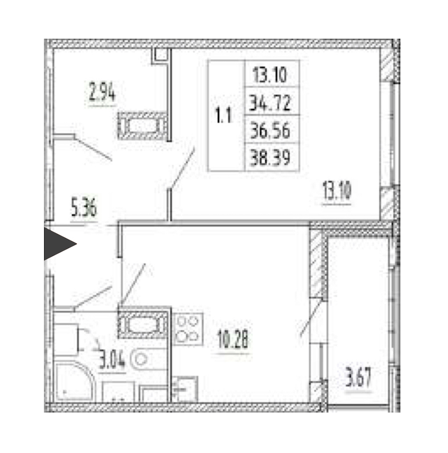 1-комнатная квартира 34.73 м², 12/12 эт., ЖК «Полис Приморский 2»